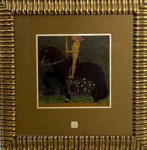 Gustav Klimt – Life is a Struggle (The Golden Knight) 1903 Lithograph with Metallic Highlights: A rare and exquisite 1903 lithograph of Gustav Klimt’s Life is a Struggle (The Golden Knight), featuring metallic highlights that enhance the luminous quality of the composition. This stunning work