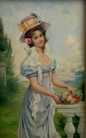 Frederic Soulacroix (French, 1858-1933) – Framed Oil on Board Portrait of a Woman, Signed