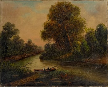 John William Casilear (American, 1811-1893) – River Landscape Oil on Canvas, Signed Lower Right