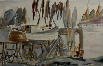 John Marin Watercolor Painting on Thick Paper Signed Lower Right dated 42