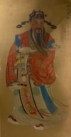 Framed Chinese Silk Painting of a High-Ranking Official or Deity