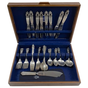 GEORG JENSEN Acorn Sterling Silver Flatware Set 49 Pieces