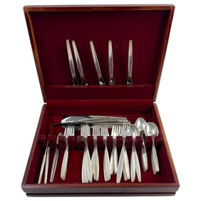 GEORG JENSEN Acorn Sterling Silver Flatware Set 60 Pieces