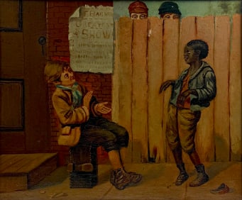 Antique Oil on Canvas Black Americana Painting – Framed