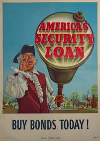 Original Vintage Security Loans Buy Bonds 1948 Post WWII Propoganda Poster
