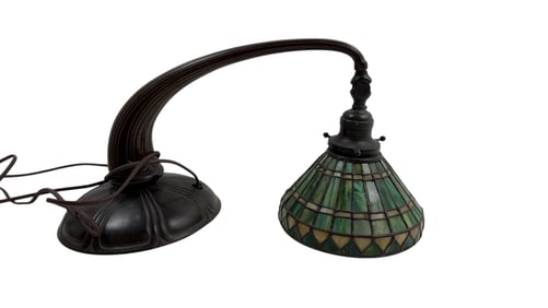 Handel Patinated Copper Piano Lamp Deco Art Glass