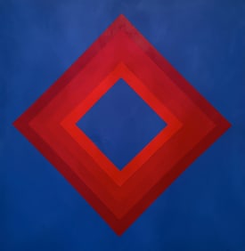 "Reds on Blues," Abstract Oil on Canvas Painting, 1974