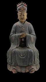 Chinese Lacquered Wood Figure of a Seated Bodhisattva