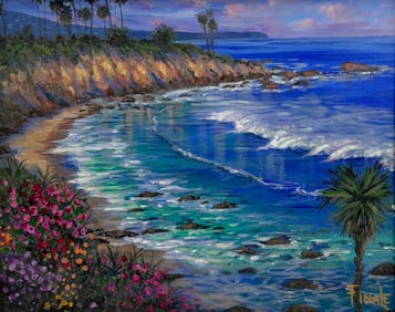 Robert Finale – Late Morning Surf Signed Oil on Canvas – Framed with COA (Village Gallery)