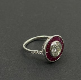 2.21ct Round H-I1 Diamond & 2.54ct Natural Ruby Ring in 18K White Gold