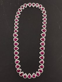 54.64ct Natural Pear-Cut Rubies (43) & 12.49ct Diamonds (674) SI1–SI2 G-H Platinum Necklace GIA