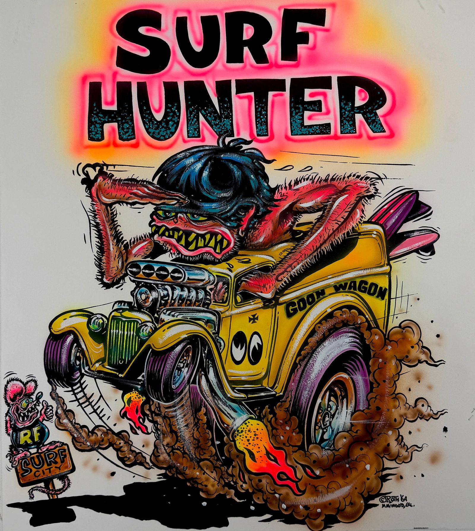 ED "BIG DADDY" ROTH STUDIO SURF HUNTER ILLUSTRATION ORIGINAL ART DRAWING 1964