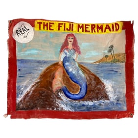 SIDE SHOW BANNER "THE FIJI MERMAID" Circus Freak Show Signed Sigler & Son Sideshow