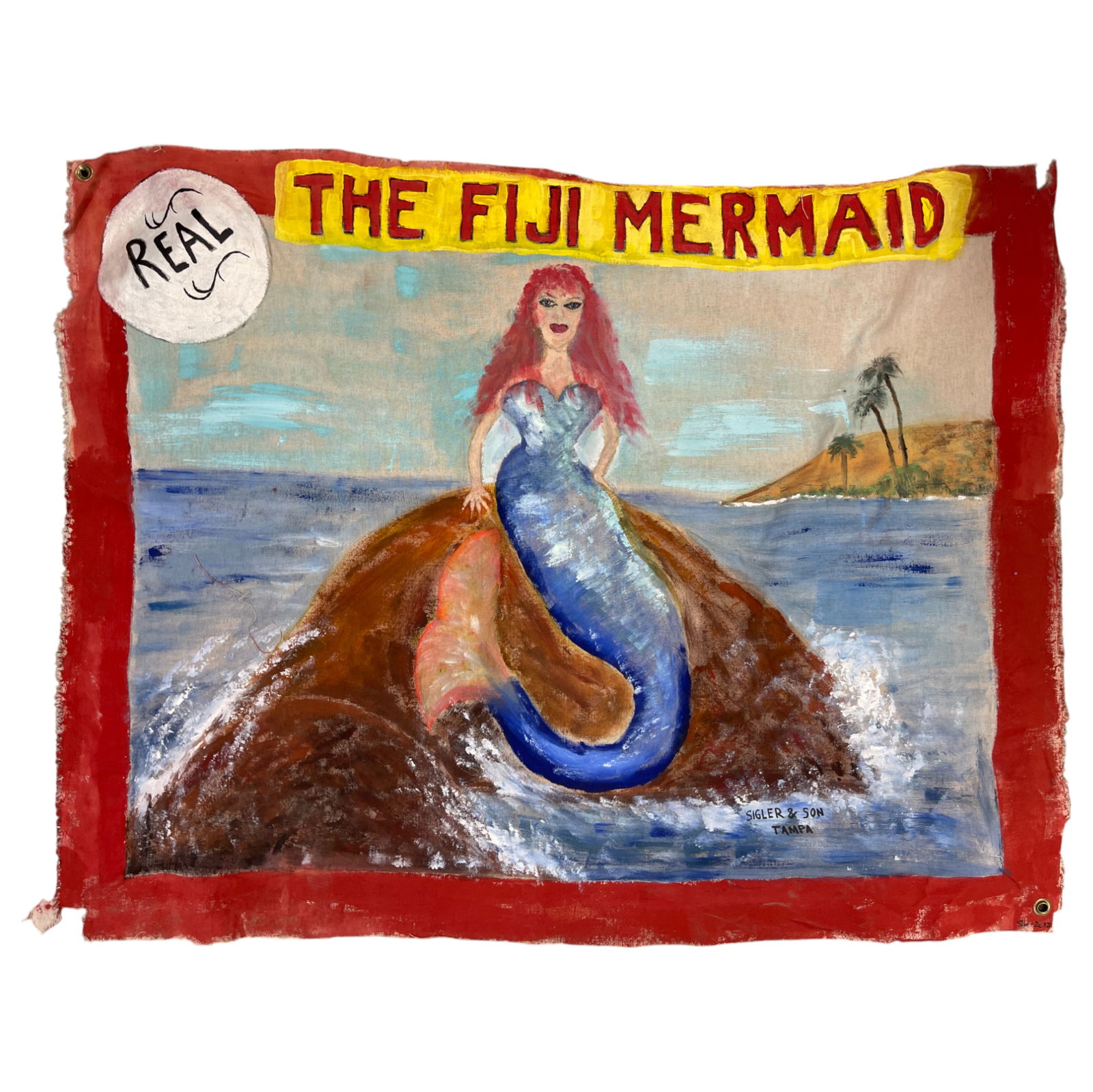 SIDE SHOW BANNER "THE FIJI MERMAID" Circus Freak Show Signed Sigler & Son Sideshow (1 of 7)