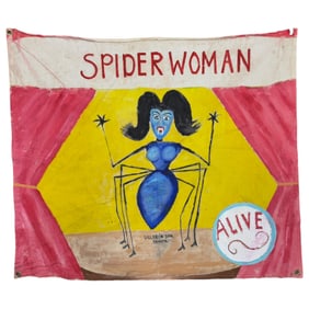 SIDE SHOW BANNER " Spider Woman " Circus Freak Show Signed Sigler & Son Sideshow