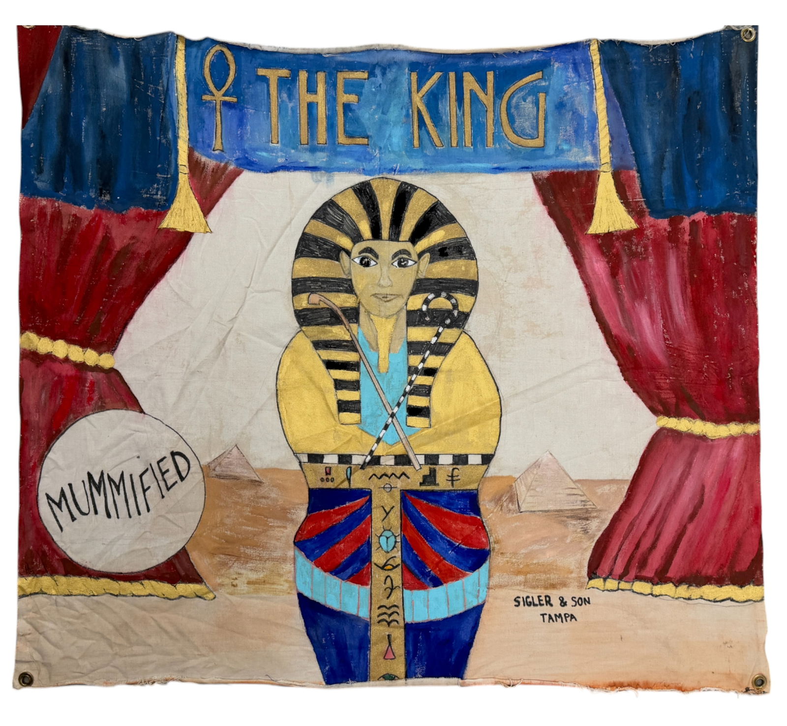SIDE SHOW BANNER "The King" Circus Freak Signed Sigler & Son Sideshow (1 of 11)