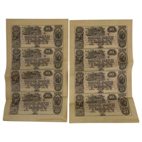 1850s $10 Uncut Sheets of Canal Bank, New Orleans Uncirculated Money
