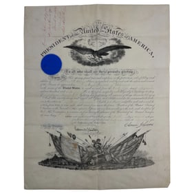 Andrew Johnson President of the United States Signed Document with Seal