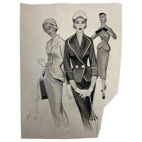 Fashion Illustration Art Design Hand Drawing Signed Hubert de Givenchy