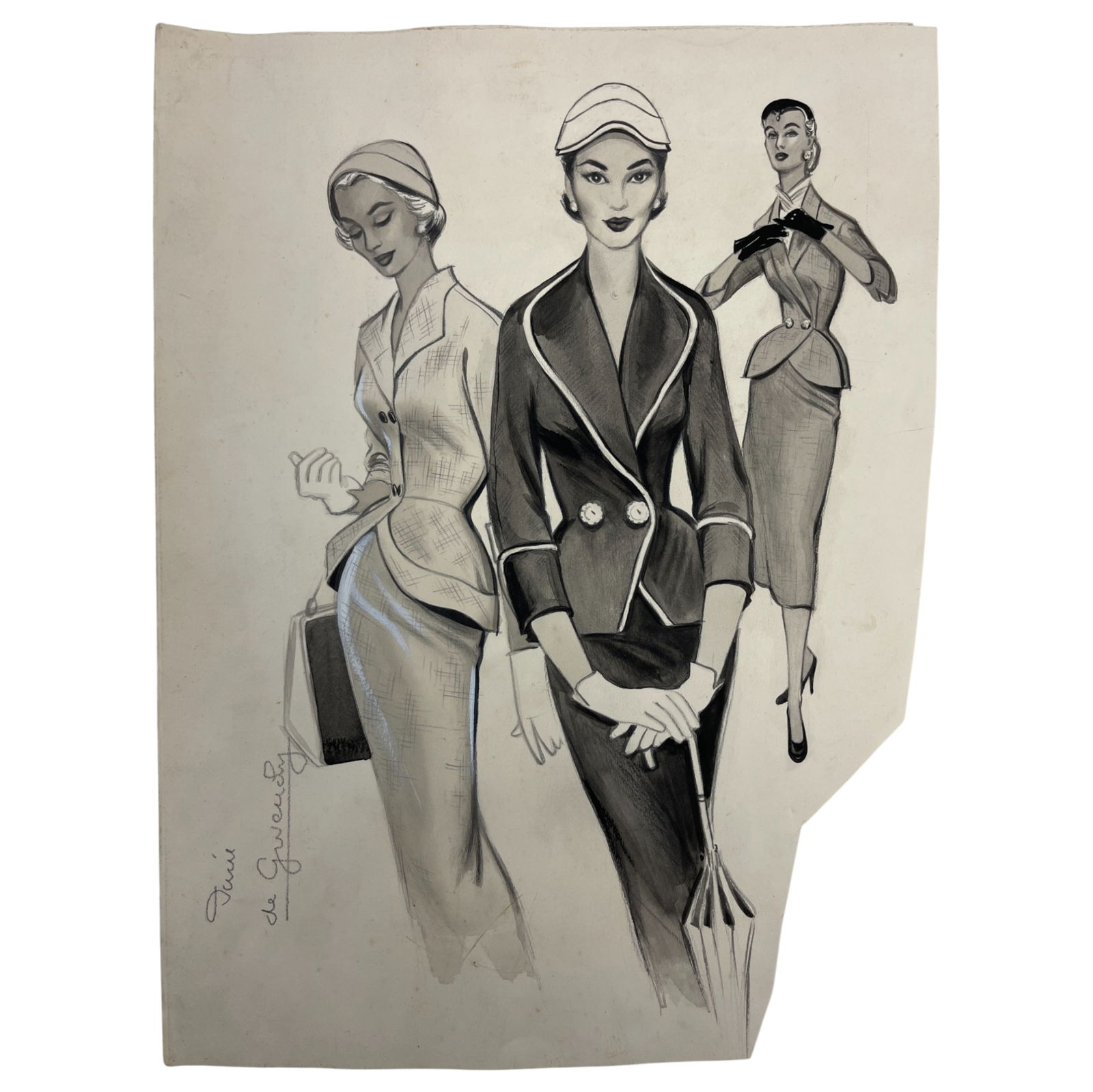 Fashion Illustration Art Design Hand Drawing Signed Hubert de Givenchy (1 of 6)