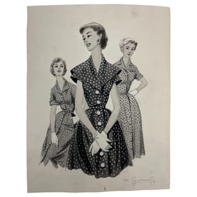 Fashion Illustration Art Design Hand Drawing Signed Hubert de Givenchy