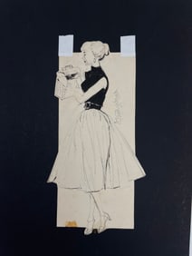 Vintage Costume Fashion Design sketch on Paper Edith Head