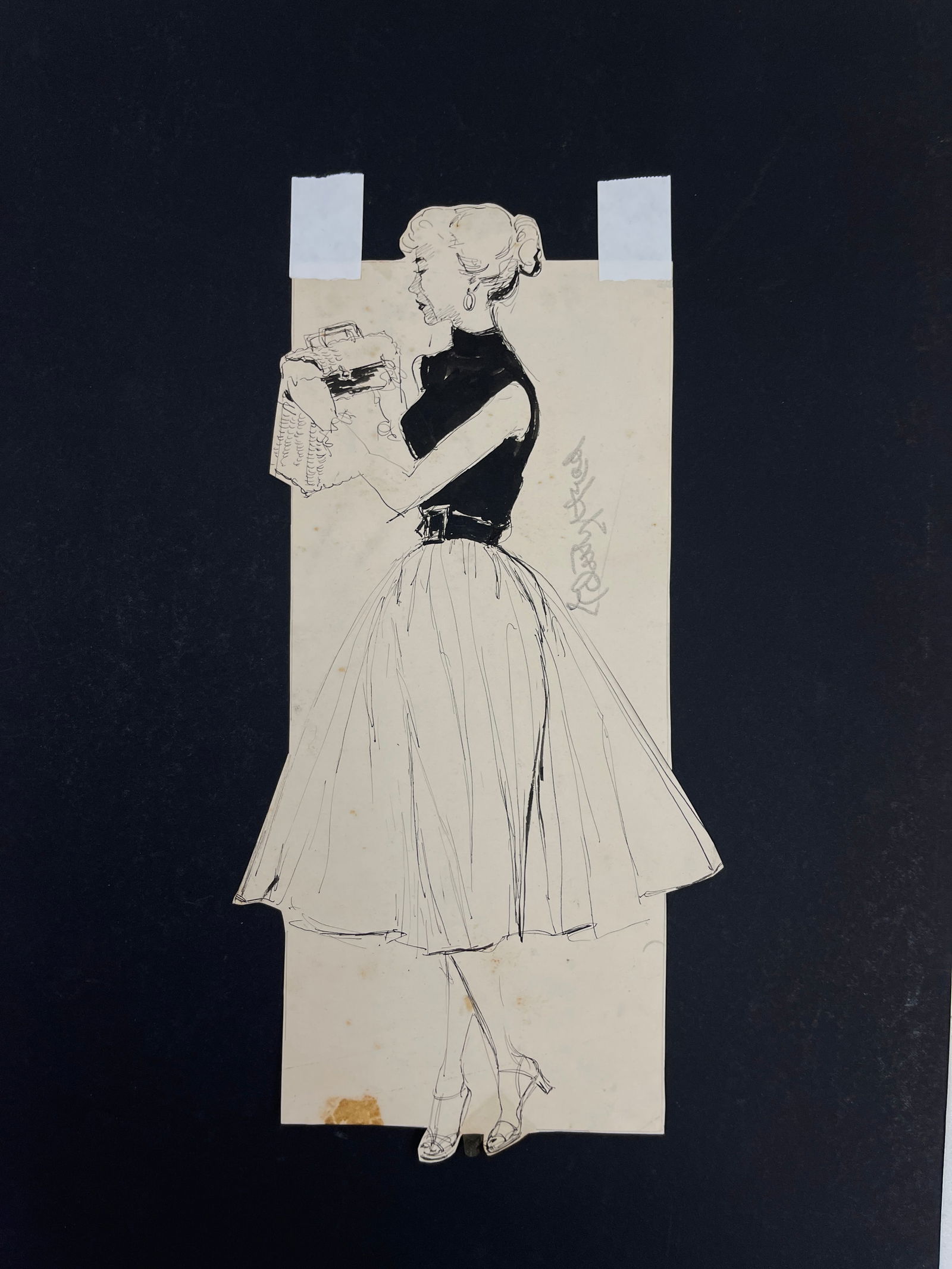 Vintage Costume Fashion Design sketch  on Paper Edith Head (1 of 5)