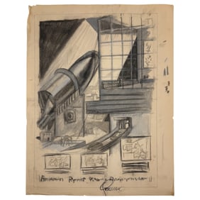 Vintage Movie Illustration Art – Signed Charcoal Drawing on Paper Signed Jim Steranko