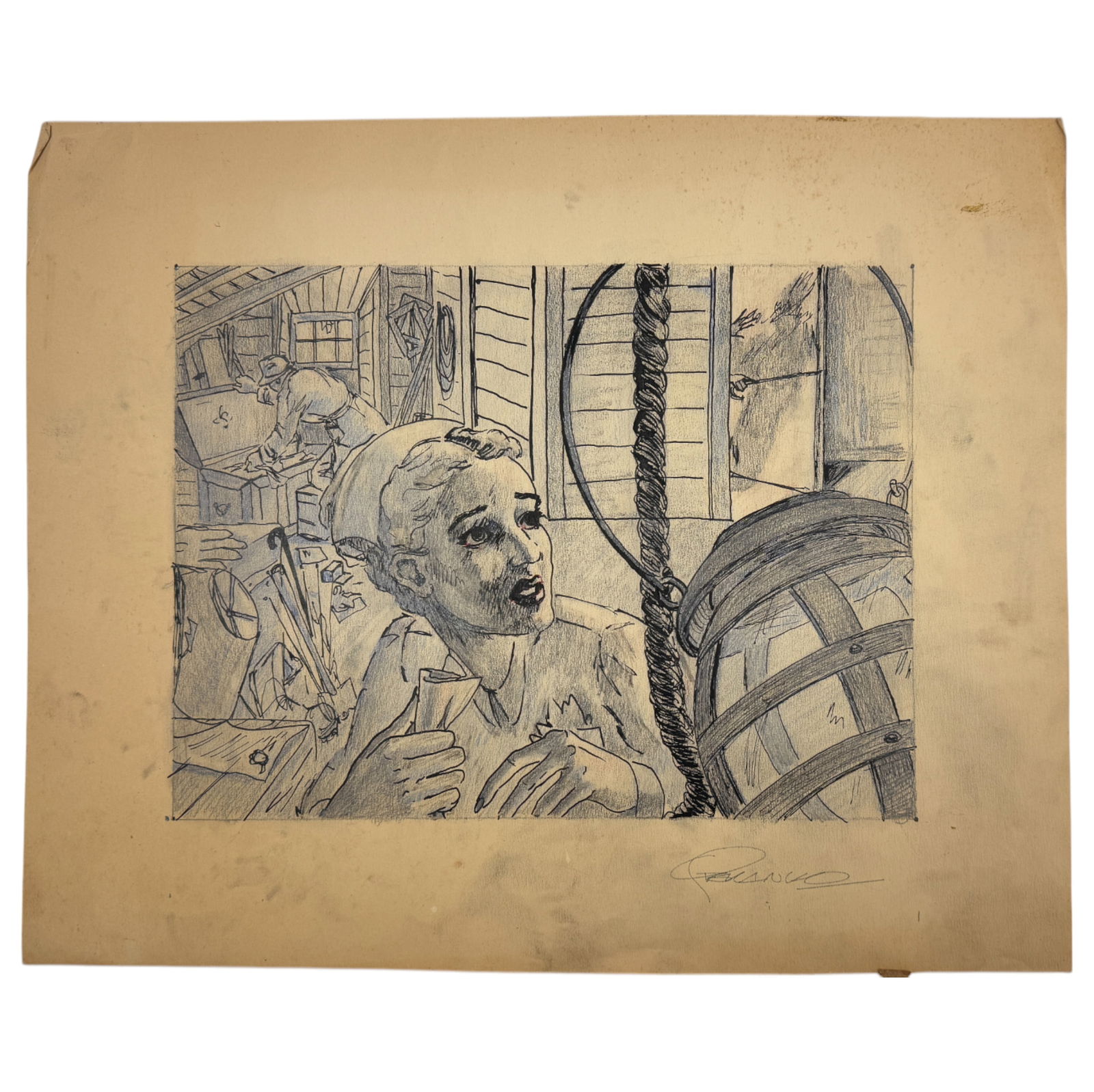 Vintage Movie Illustration Art – Signed Drawing on Paper Signed Jim Steranko (1 of 5)