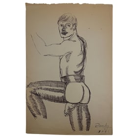 Randy Coleman Signed Gay Male Interest Drawing Illustration Art Original Erotic Nude Adults Only