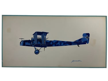 Original John Amendola Aurora Products Gotha G. V Model Plane Hand Drawn Illustration Art Signed