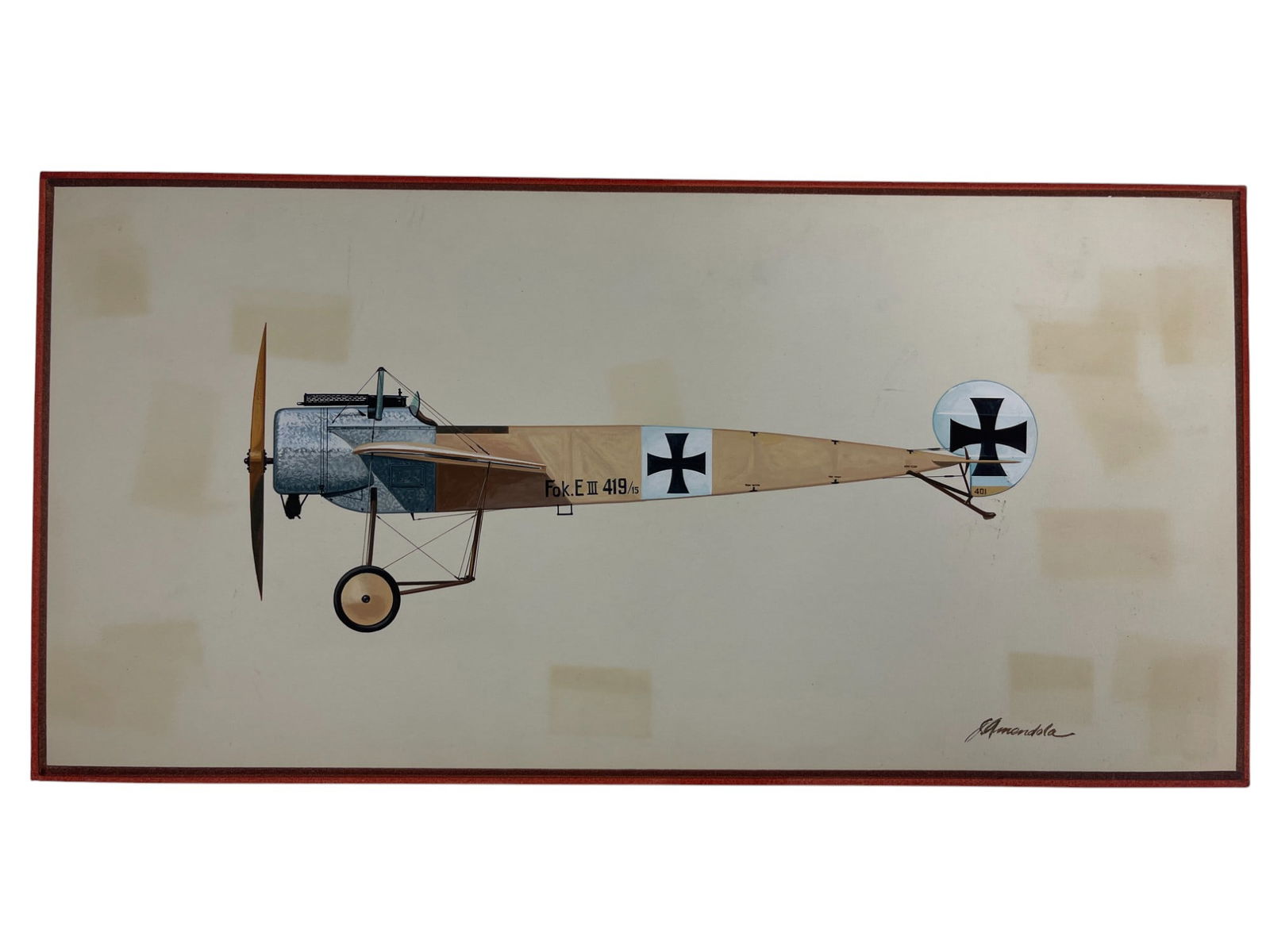 Original John Amendola Aurora Products Fokker EIII Model Plane Hand Drawn Illustration Art Signed (1 of 6)