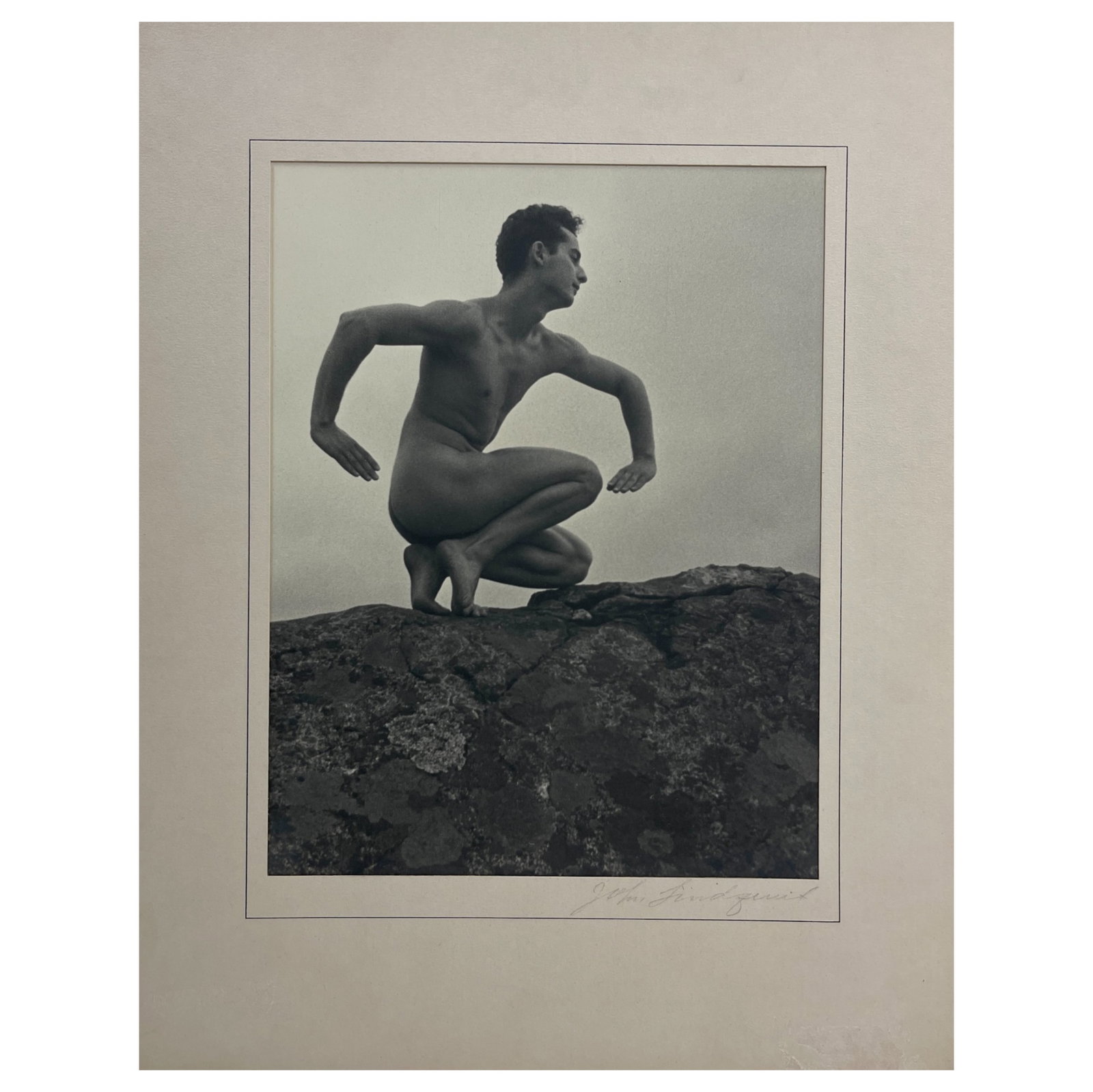 Edwin Townsend Original Gay Erotic Nude Male Photograph of Signed Bottom Right: Edwin Townsend - Original Gay Erotic Nude Male Photograph of Signed Bottom Right. Mounted to board with mat. Size: 8" x 20" photograph.