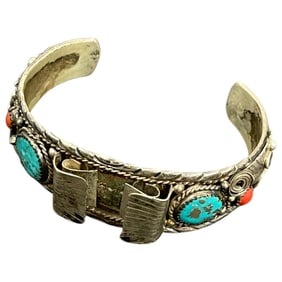 Vintage Native American Indian Navajo Sterling Silver Tuquoise Bracelet Cuff