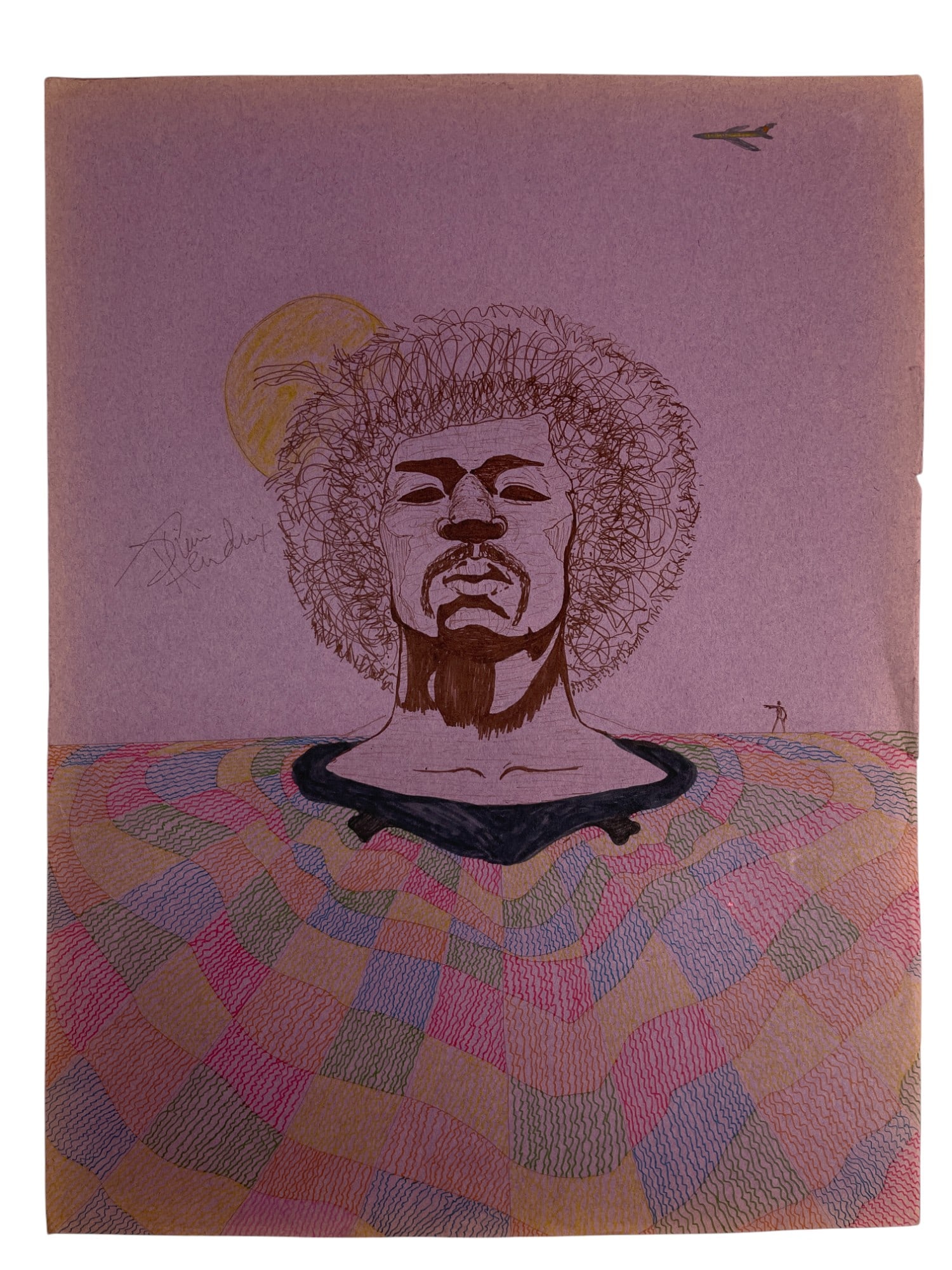 Jimi Hendrix Illustration Art Drawing, Signed 1960s Soul Magazine (1 of 5)