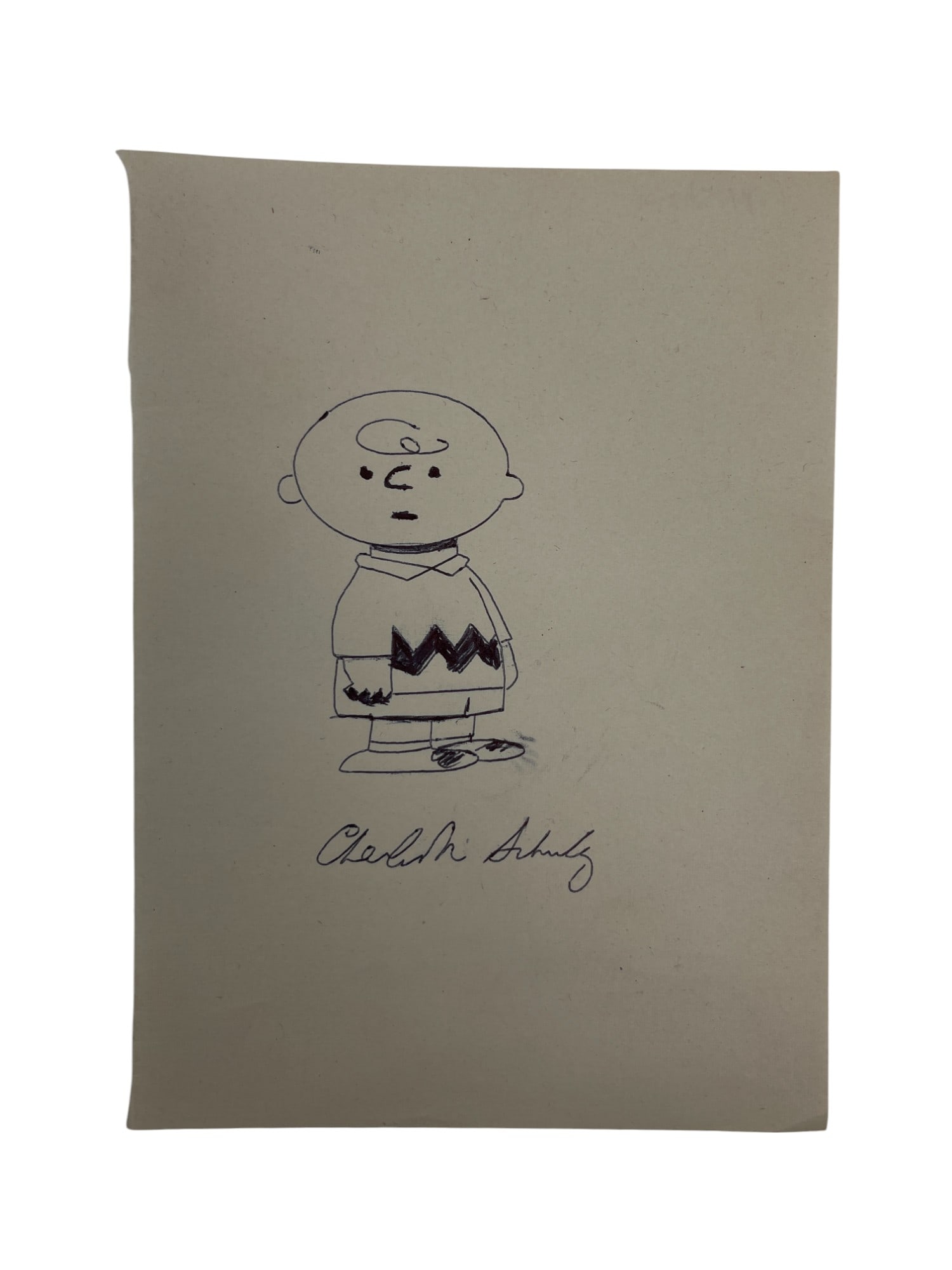 Charles M. Schulz Charlie Brown Pen Drawing with Signature (1 of 3)