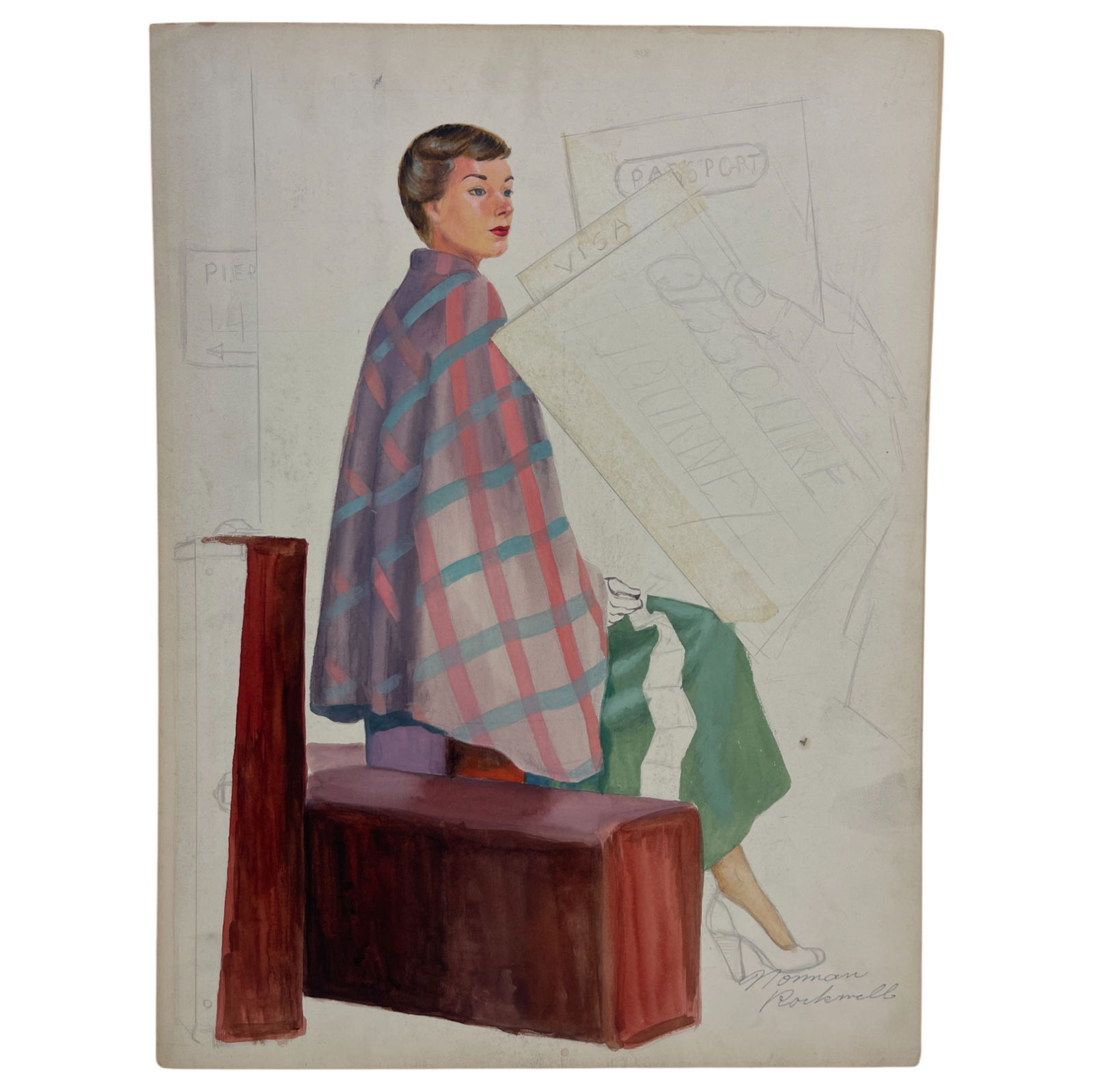 Vintage Magazine Illustration Art Drawing Hand on Board Signed Norman Rockwell (1 of 6)