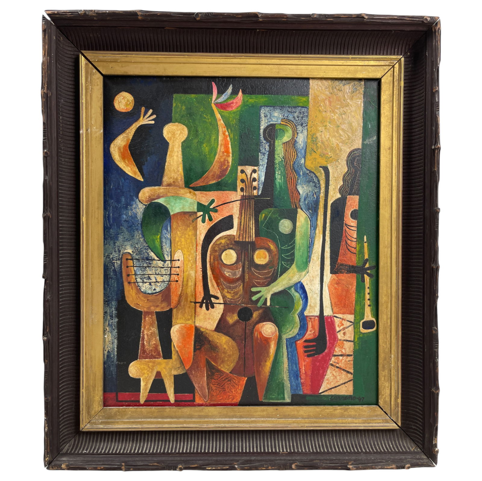 Mario Carreno (Cuban, 1913-1999) Signed & Dated Oil on Board "Musicians" with Note (1 of 11)