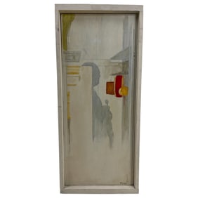 Abstract Watercolor and Pencil Painting on Panel Signed RD85