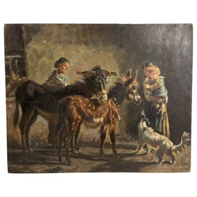 Antique Oil on Board Folk Art Horse Painting