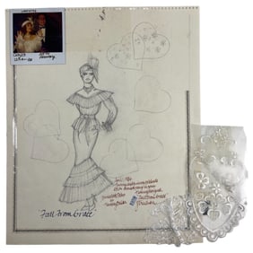 Costume Design Sketch Drawing Signed by Judy Truchan Fall From Grace movie