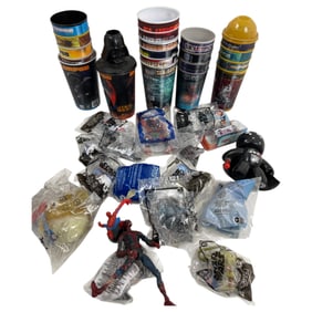 Vintage Action Figure and Cups Collection Lot Figurines and Toys