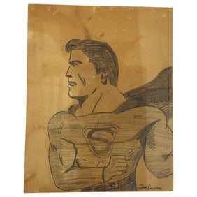 Joe Shuster Signed Pencil Drawing of Superman