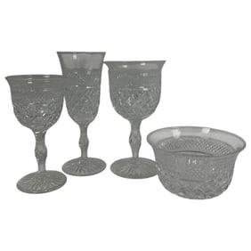 Antique Goblets Anchor Dianond Cut Crystal Glass Set of 42