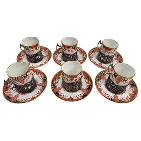 Royal Crown Derby Imari Porcelain Coffee Set with Sterling Silver Holder 12