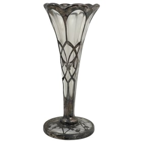 La Pierre Vase Edwardian Glass Silver OverlayVase