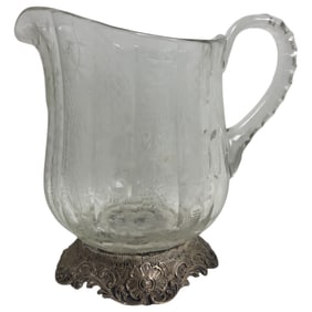 Germany Crystal Etched Pot Silver Base Pitcher/Decanter  Stamp and Signed