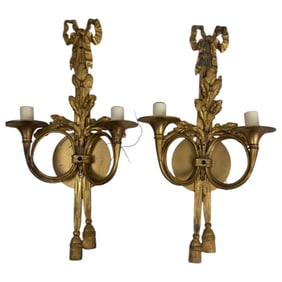 Antique Pair of Brass Wall Sconce Candelabra
