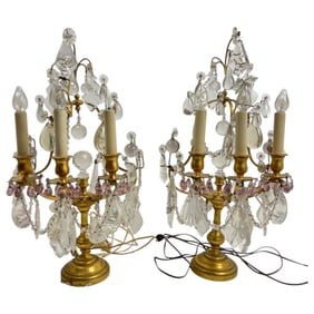 Pair Antique French Crystal Bronze Girandoles