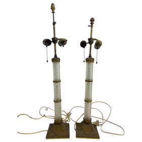 Rare French Pair Antique Crystal Bronze Lamps